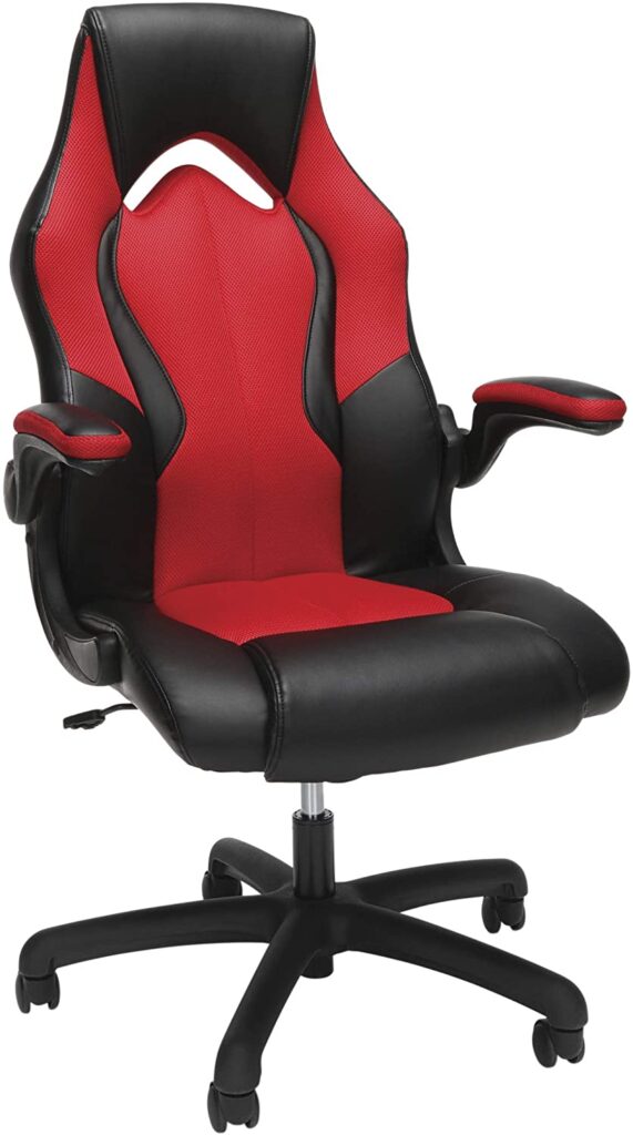 OFM ESS Collection High-Back Racing Style Bonded Leather Gaming Chair, in Red (ESS-3086-RED). Gaming Chairs Under $100